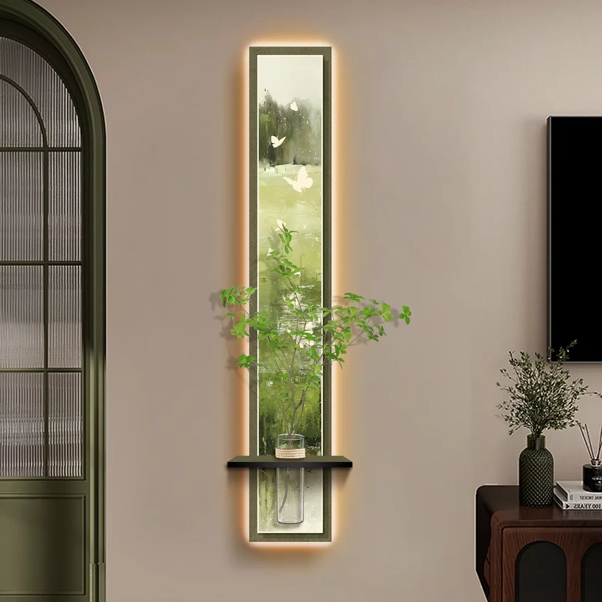 Hydroponic Plants Art Home Decor Painting Living Room Backdrop Wall Glowed LED Crystal Porcelain Painting