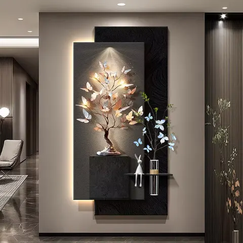 植物 单幅 装饰画 现代简约 玄关背景墙挂画 LED带灯画
