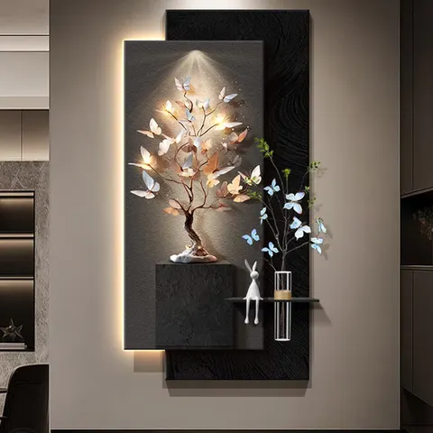 植物 单幅 装饰画 现代简约 玄关背景墙挂画 LED带灯画