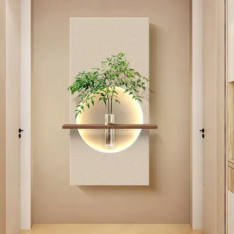 Hydroponic Plants Entrance Hall Art Decor Paintings Cream Style Corridor Three-dimensional Sandstone LED Painting