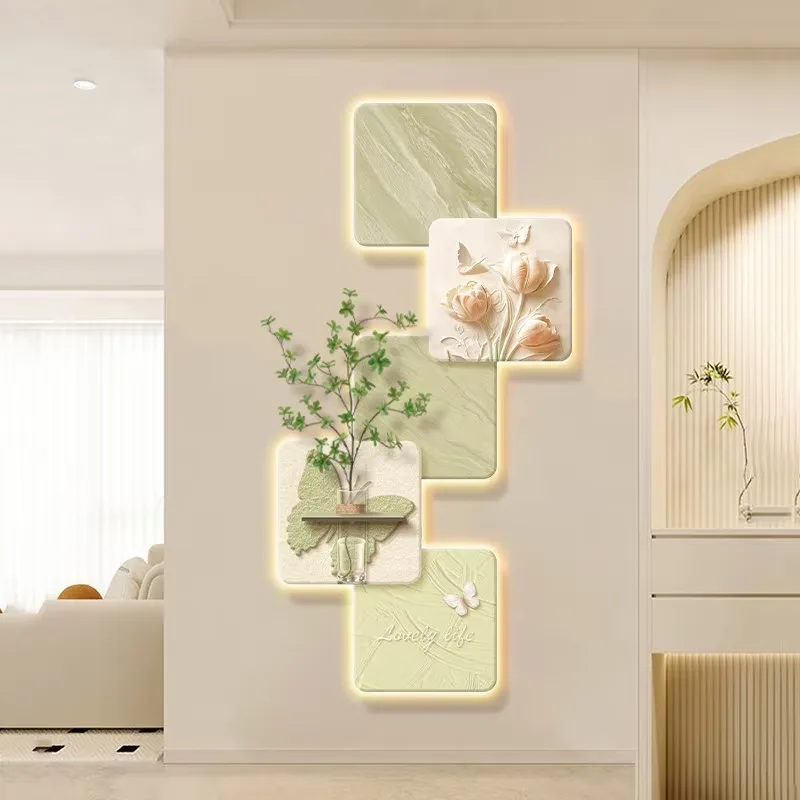 Hydroponic Plants Sandstone Fabric Art Home Decor Painting Corridor Background Wall LED Decor Painting