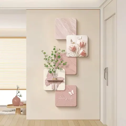 Hydroponic Plants Sandstone Fabric Art Home Decor Painting Corridor Background Wall LED Decor Painting