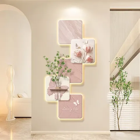 Hydroponic Plants Sandstone Fabric Art Home Decor Painting Corridor Background Wall LED Decor Painting