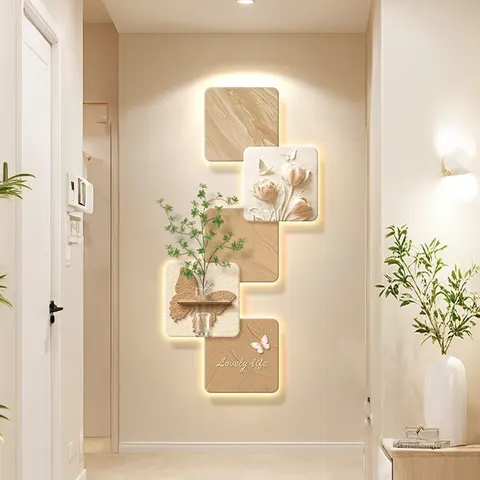 Hydroponic Plants Sandstone Fabric Art Home Decor Painting Corridor Background Wall LED Decor Painting