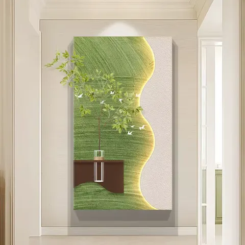 Hydroponic Plants Sandstone Fabric Art Home Decor Painting Corridor Background Wall Glowed LED Decor Painting