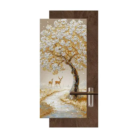 Hydroponic Plants Sandstone Fabric Art Home Decor Painting Elk Plum Blossom Glowed LED Decor Painting