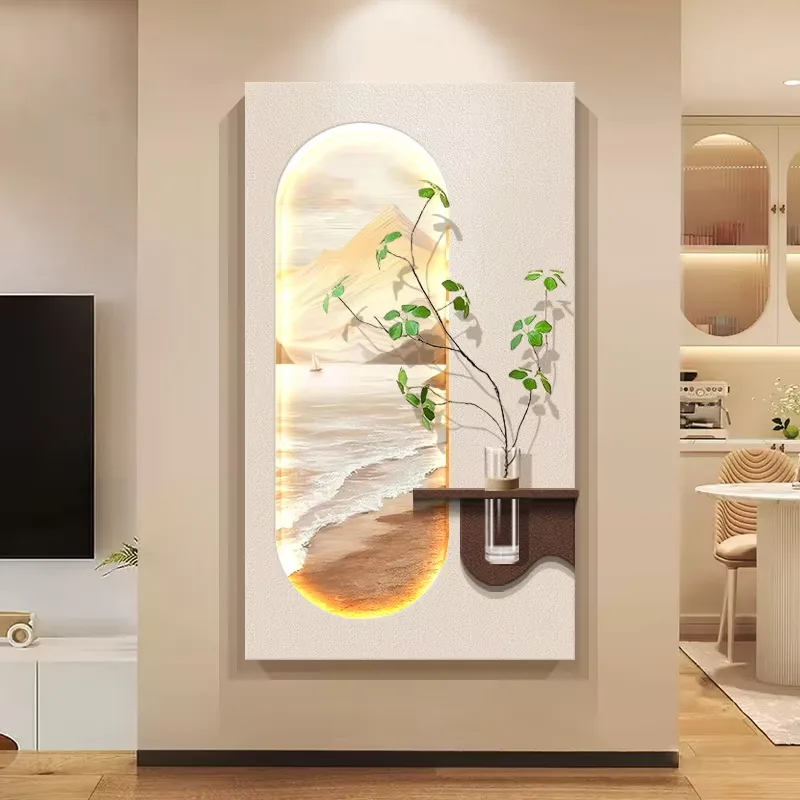 Hydroponic Plants Stereoscopic Sandstone Art Decor Painting Corridor Living Room Background Wall Glowed LED Painting
