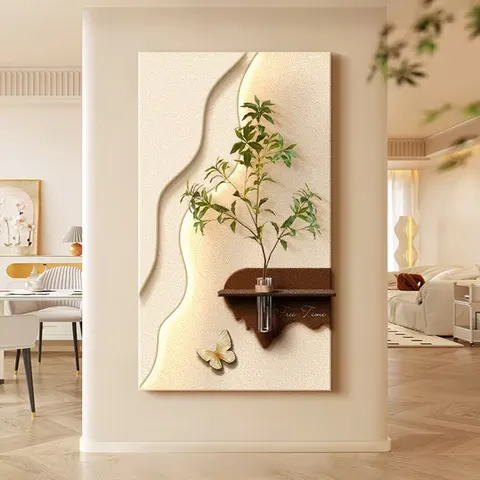Hydroponics Green Plants Glowed LED Decor Painting Multiple Layers Combination Sandstone Wall Painting