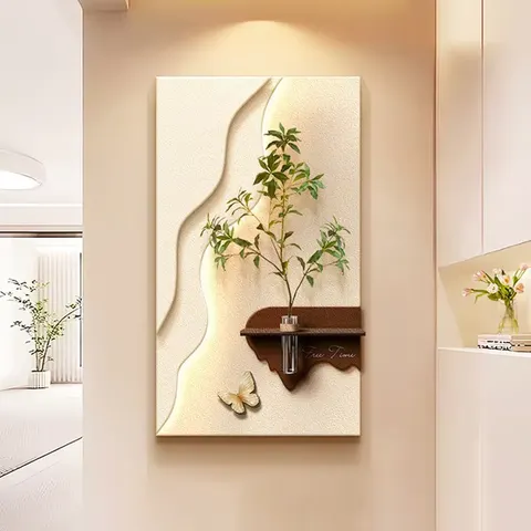 Hydroponics Green Plants Glowed LED Decor Painting Multiple Layers Combination Sandstone Wall Painting