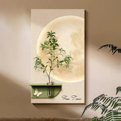 Hydroponics Green Plants Glowed LED Decor Painting Multiple Layers Combination Sandstone Wall Painting