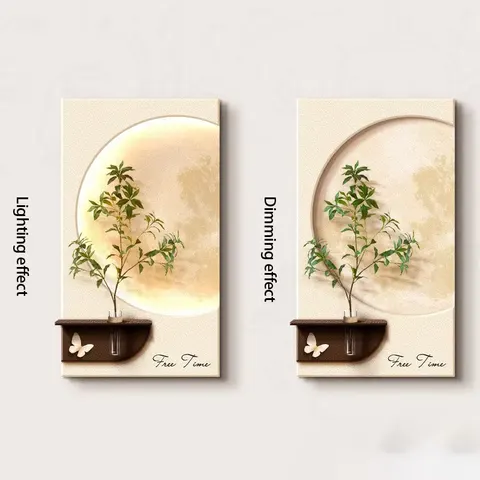 Hydroponics Green Plants Glowed LED Decor Painting Multiple Layers Combination Sandstone Wall Painting