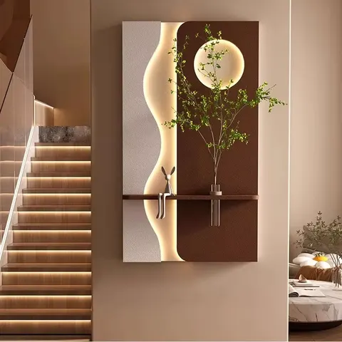 Hydroponics Green Plants Sandstone Art Wall Surface Mural Painting Three-dimensional Glowed LED Decor Painting