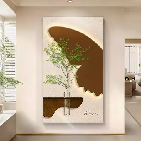 植物 单幅 装饰画 现代简约 玄关背景墙挂画 LED带灯画