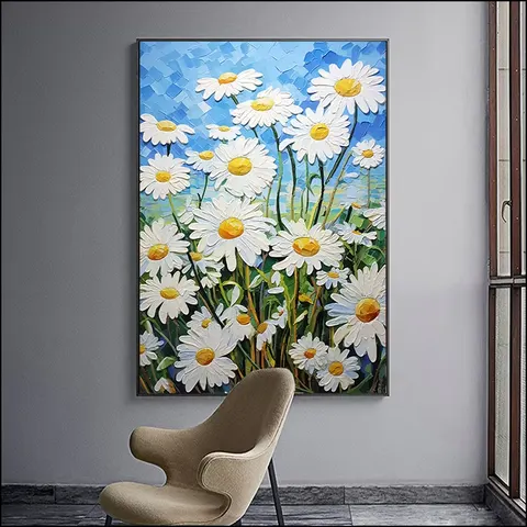 In 2025 Bestseller Hand-drawn Daisy Art Decor Painting Hotel Bedside Wall Art Home Decor Paintings