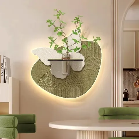 In 2026 Hot-selling Restaurant Background Wall Sandstone Hanging Paintings Hydroponic Green Plants Shine LED Decor Painting