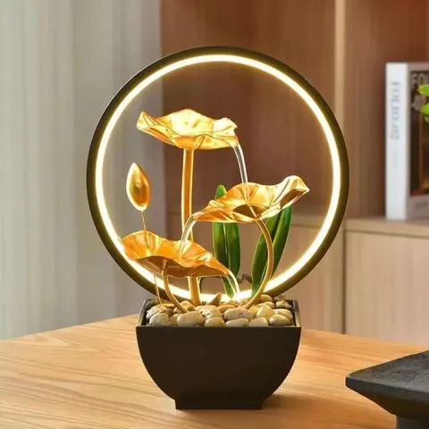 Innovative Modern Living Room Décor  Metal Recirculating Water Feature with Flowing Lotus Design Creative Home Décor