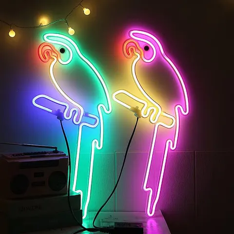 Interior Art Decor Acrylic Led Painting Parrot Neon Creative Modeling Hotel Living Room Parrot Decorative Lights