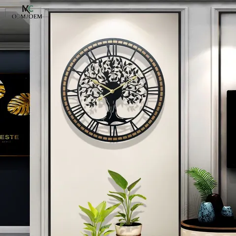 Ironwork Luxury Elegance Circle Wall Clock Black Mute Art Decor Hanging Piece