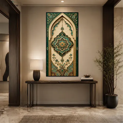Islamic Arch Artwork Arabic Geometric Canvas Mosque Interior Decor Middle Eastern Wall Painting Ornamental Entryway Art