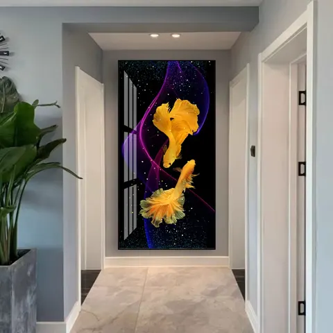 Koi Crystal Porcelain Hanging Painting Light Luxury Entrance Vertical Corridor Betta Fish Phoenix Fish Art Home Mural