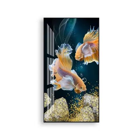 Koi Crystal Porcelain Hanging Painting Light Luxury Entrance Vertical Corridor Betta Fish Phoenix Fish Art Home Mural