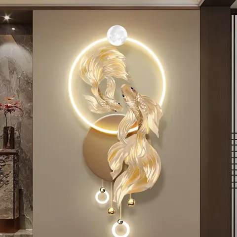Koi Fish Acrylic LED Paintings Background Wall Glowed LED Painting UV Precision-engraved Wall Decor Paintings