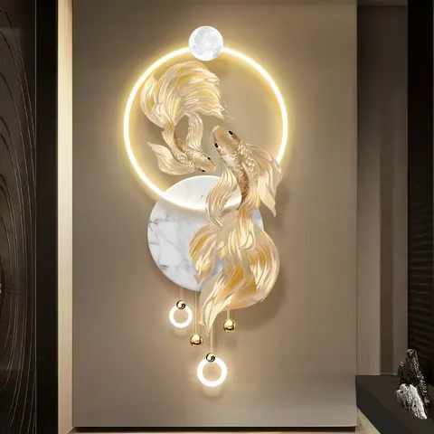 Koi Fish Acrylic LED Paintings Background Wall Glowed LED Painting UV Precision-engraved Wall Decor Paintings