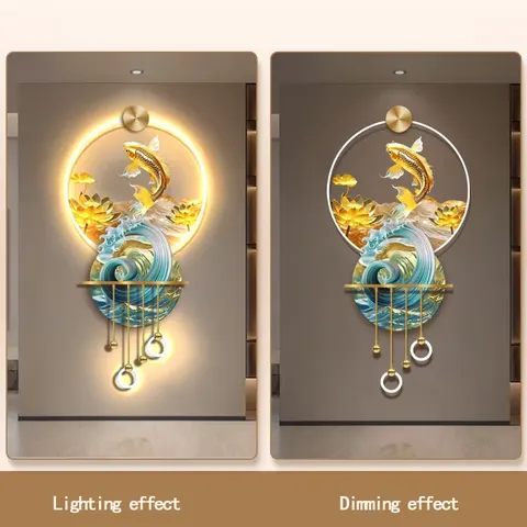 Koi Fish Entrance Hall Art Home Decor Paintings Metal Pendant Acrylic LED Paintings