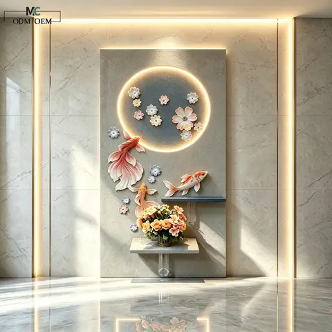 Koi Fish Hydroponic Green Plant Art Decorative Painting Entrance Hall Background Wall LED Decorative Painting