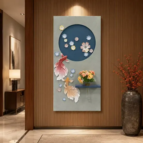 锦鲤 单幅 装饰画 现代简约 玄关背景墙挂画 LED带灯画