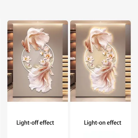 Koi Fish Lotus  Art Home Decor Painting Corridor Background Wall UV Engraving Acrylic LED Painting
