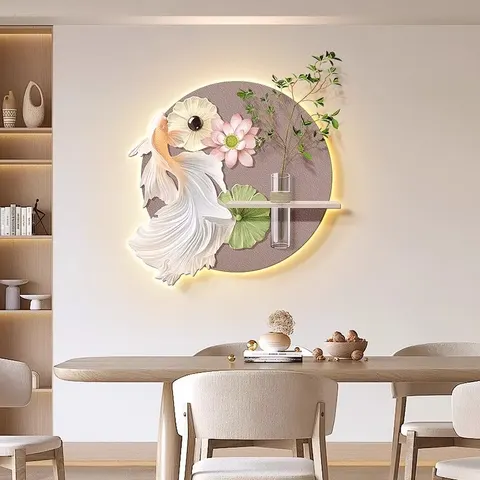 锦鲤 单幅 装饰画 现代简约 餐厅背景墙挂画 LED带灯画