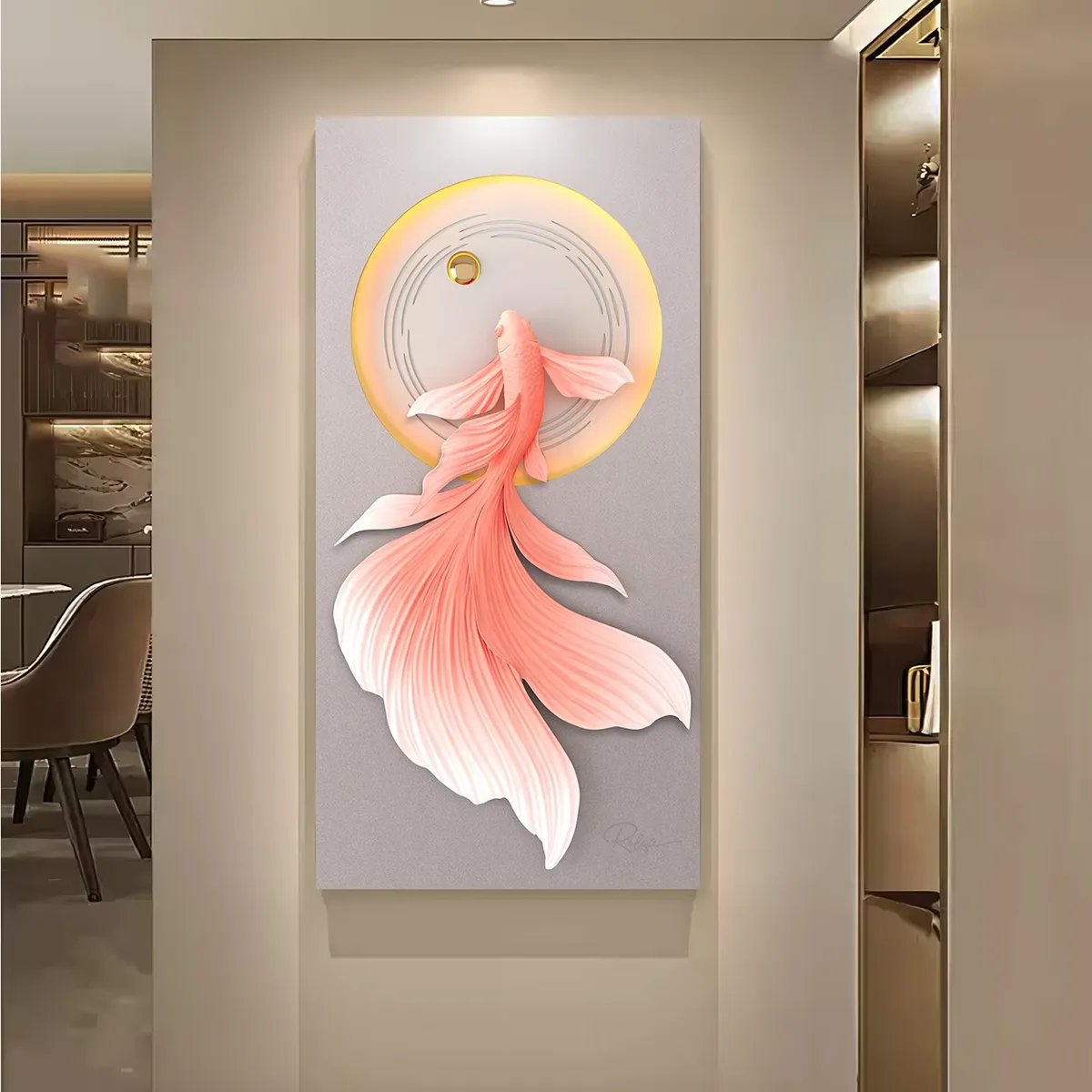 锦鲤 单幅 装饰画 现代简约 玄关背景墙挂画 LED带灯画