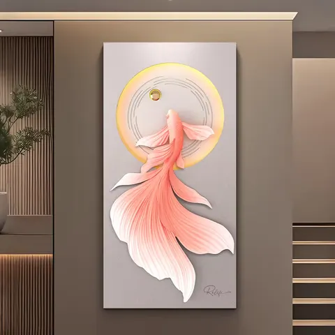 锦鲤 单幅 装饰画 现代简约 玄关背景墙挂画 LED带灯画