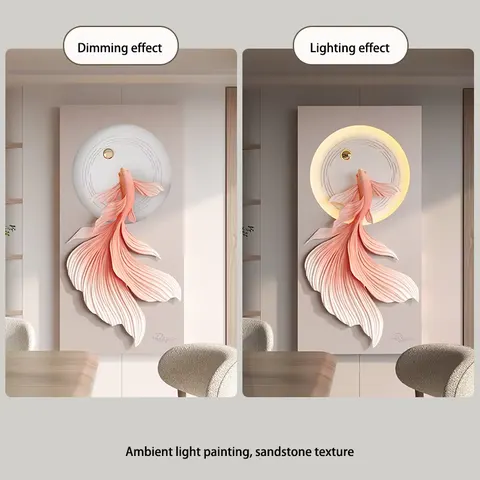 锦鲤 单幅 装饰画 现代简约 玄关背景墙挂画 LED带灯画