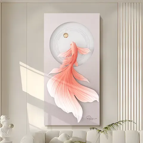 锦鲤 单幅 装饰画 现代简约 玄关背景墙挂画 LED带灯画