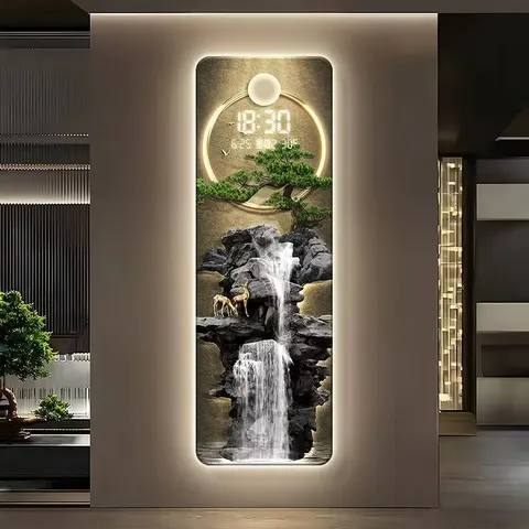 Landscape Digital Display Wall Clock for Entryway Decor Illuminated Artwork for Living Room Decor USB/Plug-in Home Decor