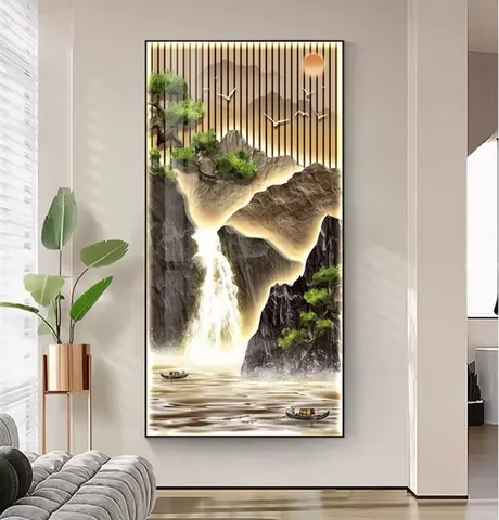 山水 单幅 装饰画 现代简约 玄关背景墙挂画 LED带灯画