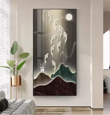 山水 单幅 装饰画 现代简约 玄关背景墙挂画 LED带灯画