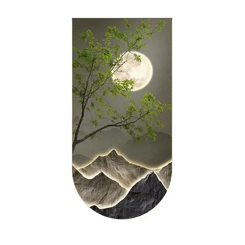 Landscape Green Plant Decorative Painting Crystal Porcelain Mural Diamond Wall Art Home Decorative Painting LED Lights