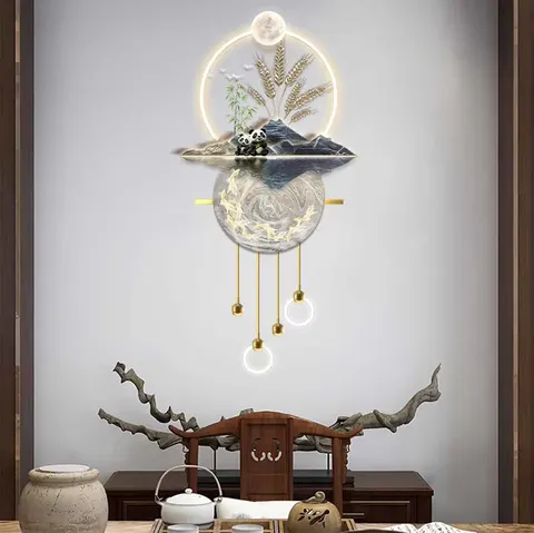 Landscape Greeting Pines Hanging Pictures LED Light Decorative Painting Crystal Diamond Mural Panda Landscape Painting