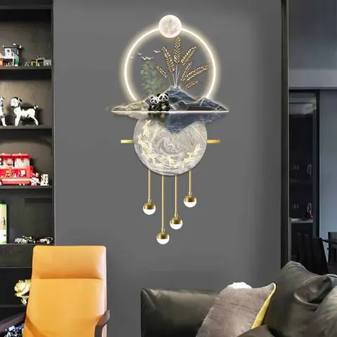 Landscape Greeting Pines Hanging Pictures LED Light Decorative Painting Crystal Diamond Mural Panda Landscape Painting