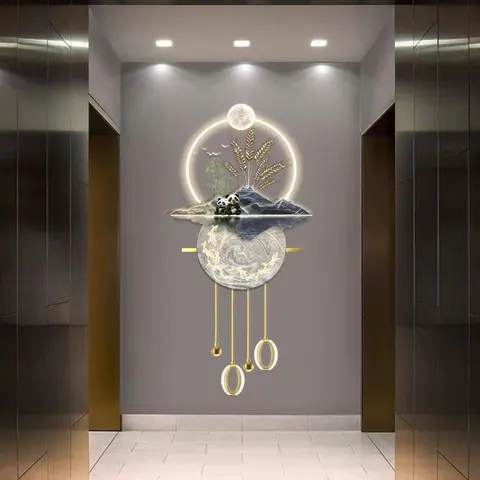 Landscape Greeting Pines Hanging Pictures LED Light Decorative Painting Crystal Diamond Mural Panda Landscape Painting