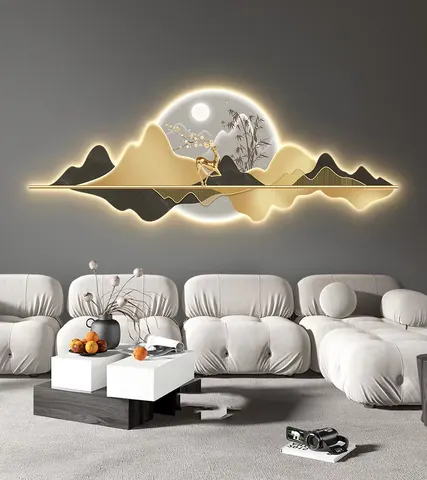山水 单幅 装饰画 现代简约 客厅背景墙挂画 LED带灯画