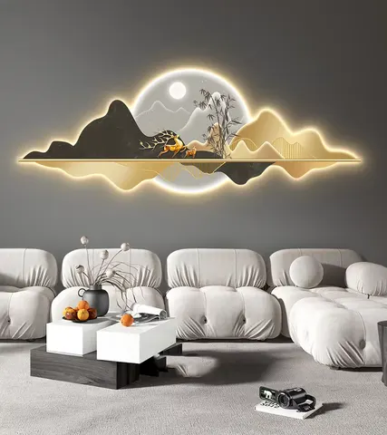 山水 单幅 装饰画 现代简约 客厅背景墙挂画 LED带灯画