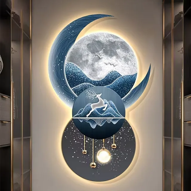 山水 单幅 装饰画 现代简约 客厅背景墙挂画 LED带灯画