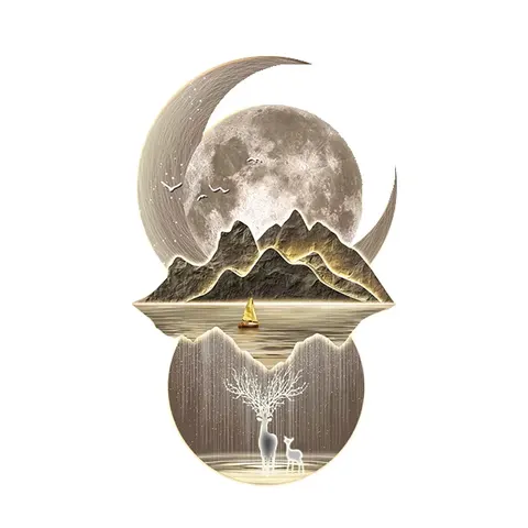 Landscape Moon Mural with Light Diamond Paintings Laser Engraving Crystal Porcelain Painting Wall Art Home Decor