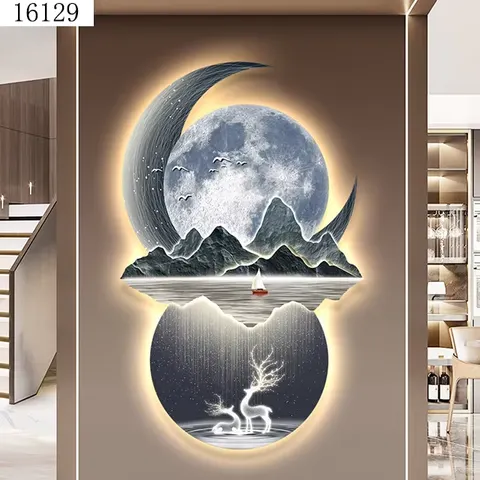山水 单幅 装饰画 现代简约 客厅背景墙挂画 LED带灯画