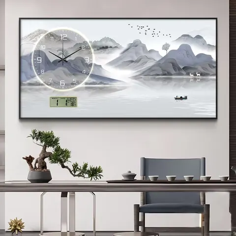 山水 单幅 装饰画 现代简约 餐厅背景墙挂画 挂钟