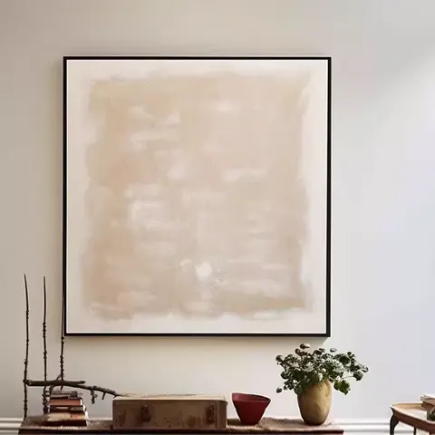 Large Neutral Textured Abstract Oil Painting Beige Wabi Sabi Handmade Boho Canvas Wall Art Decor for Home Living Room Metal